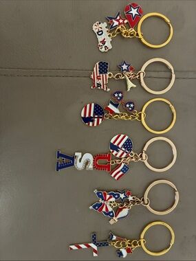 Patriotic USA Red, White & Blue Keychain Set - 6 Piece